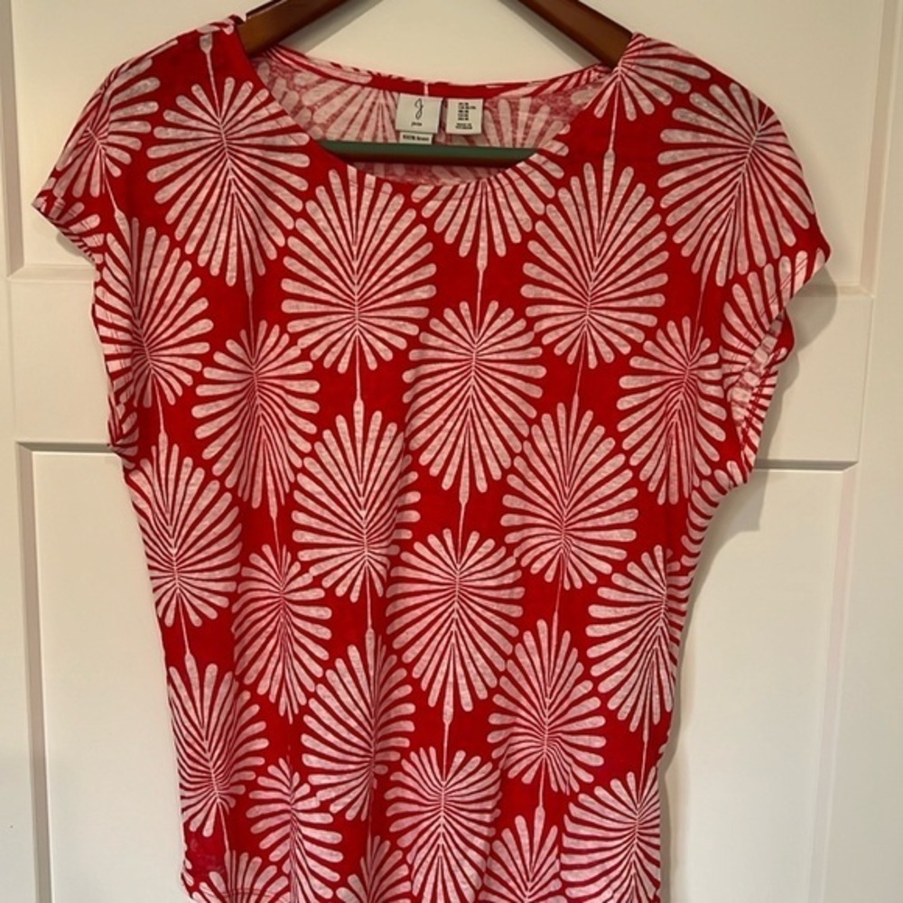 Joie Red and White Floral Burst Cap Sleeve Tunic